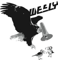 Wesly logo. An eagle with a megaphone head and birds with ear heads. 